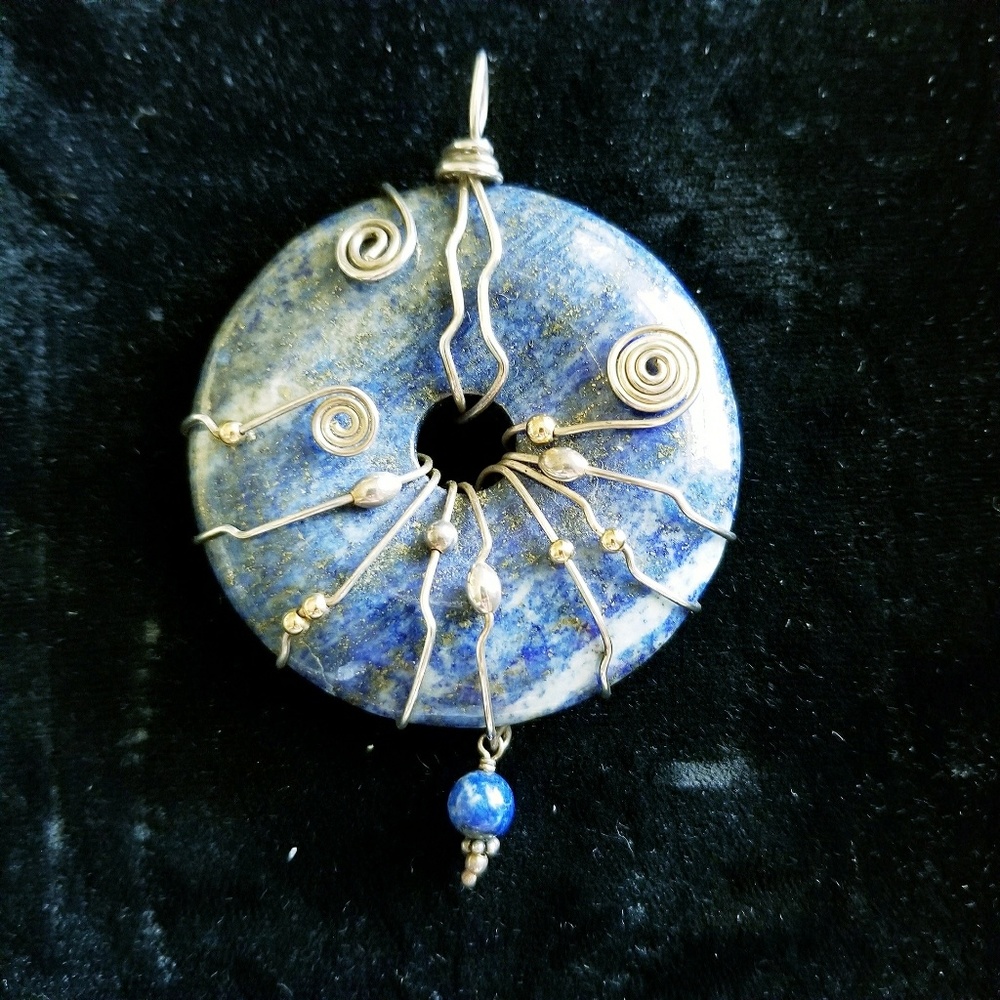 Lapis Lazuli & SS Wire-Wrapped Pendant